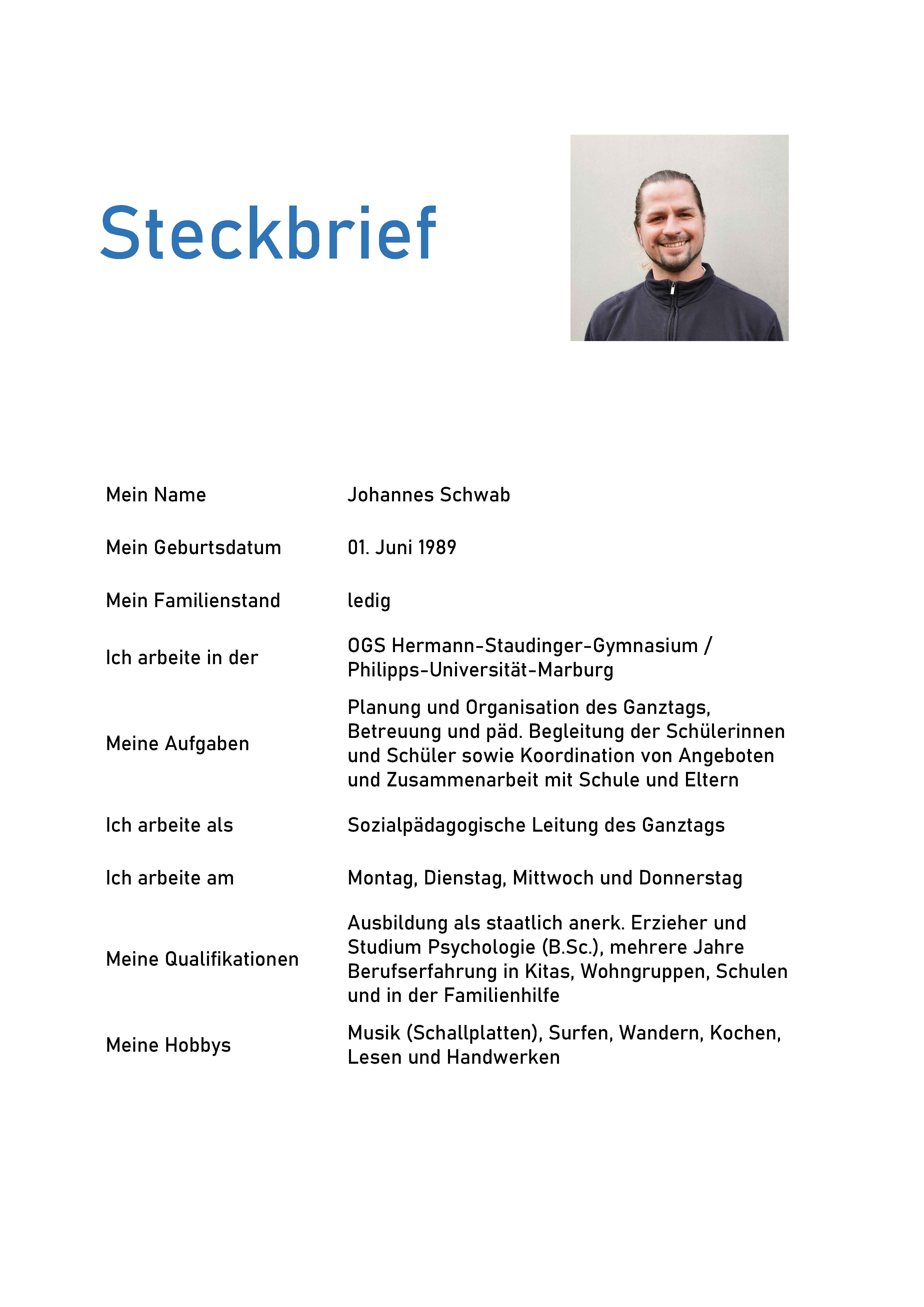 Steckbrief Johannes Schwab HSG