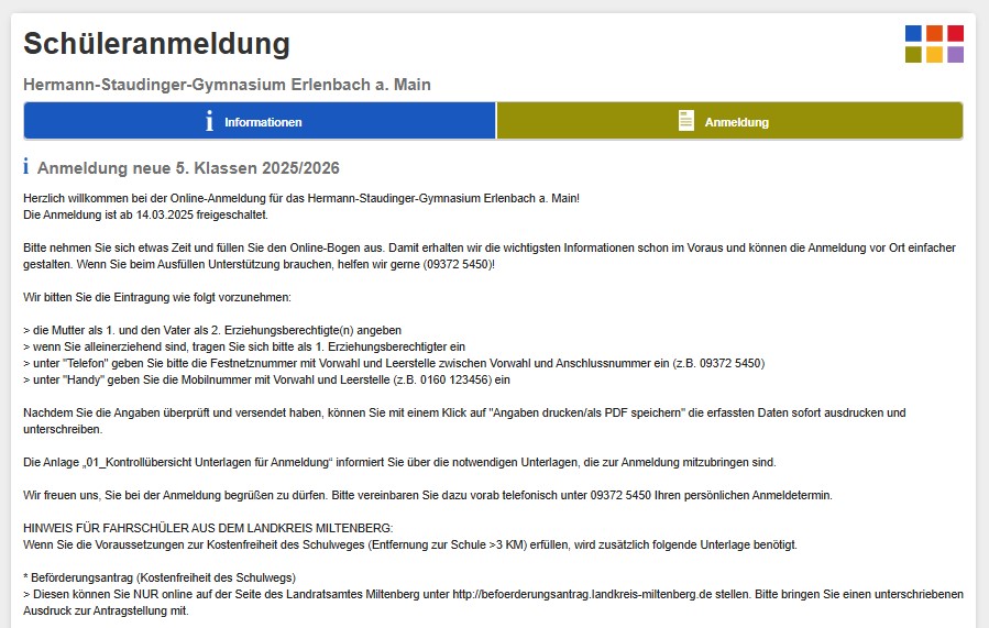 Screenshot Elternportal Anmeldung